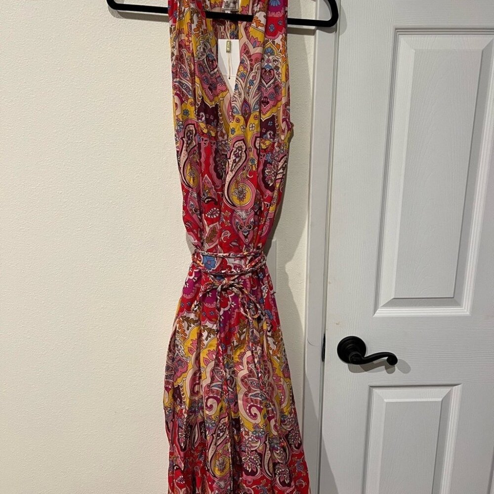 Mille Marilyn Oversized Flowy Paisley Floral Belted Dress Size Large NWT